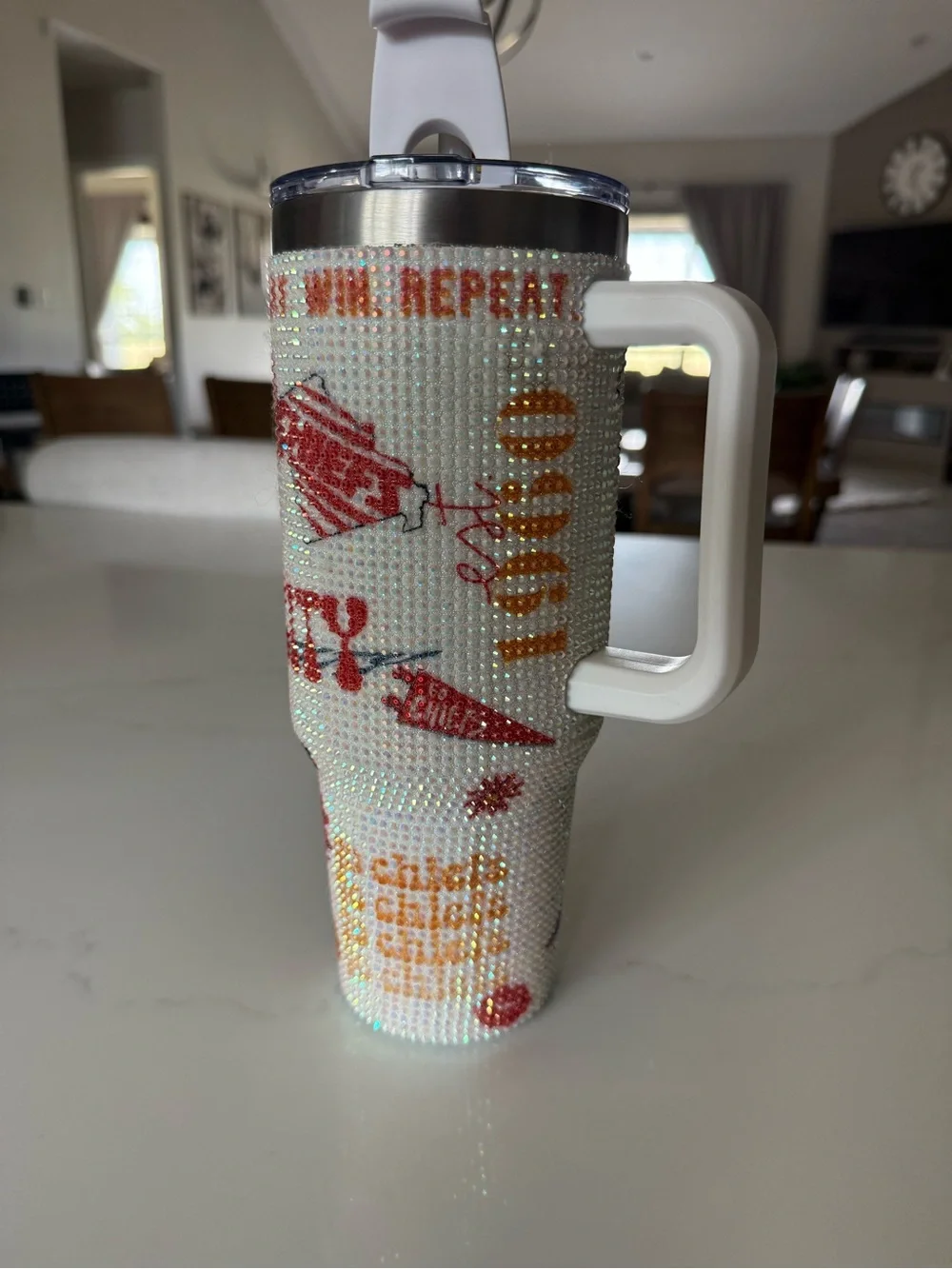 Kansas City Chiefs Rhinestone Travel Tumbler - Red & White